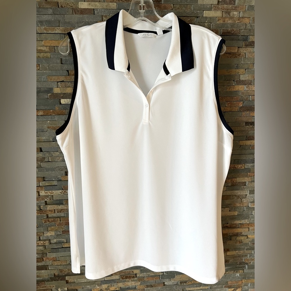NWT - Lady Hagen Women's Pique‎ Rib Trim Sleeveless Golf Polo - White - Size XXL